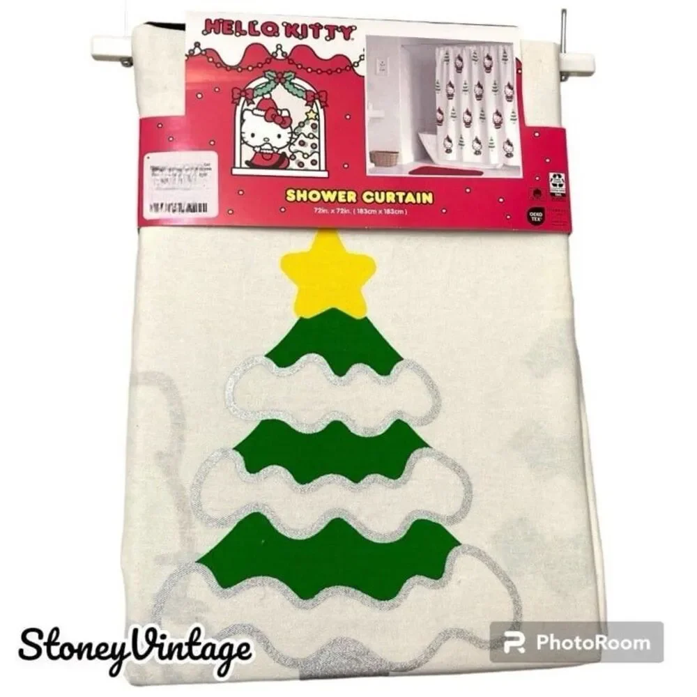 Hello kitty Christmas Shower Curtain and shower hooks set